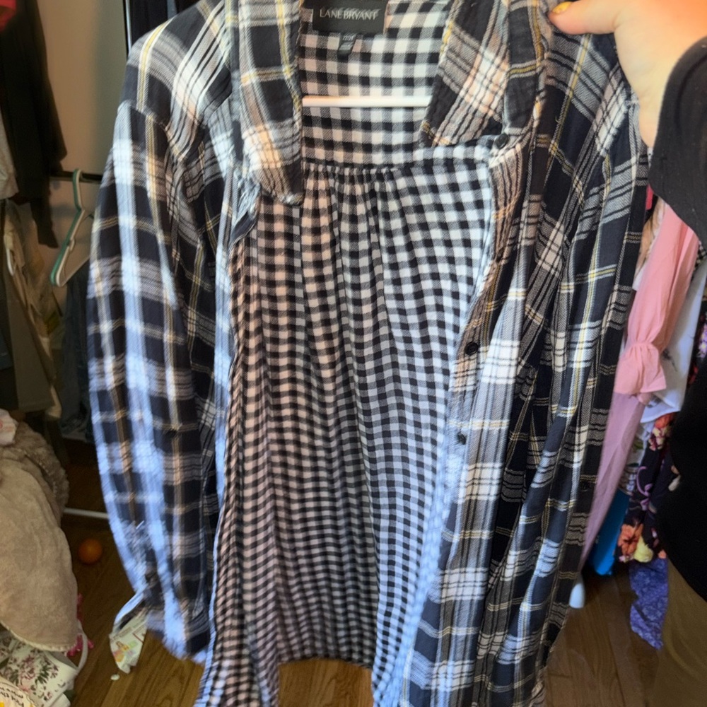 Lane Bryant Black and White Plaid Long Button Shirt
